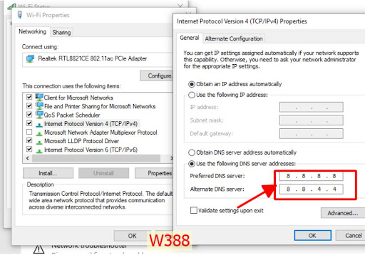 8.8.8.8 và 8.8.4.4 (Google DNS).